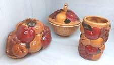 3 pc Antique FRUIT Handmade Pottery Napkin Bowl Cup Signed F Frances Gilbert '71 picture