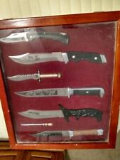 6pc Bowie Knife Set with sharpener In Wooden Display Case picture