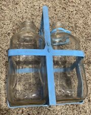 Vintage Lawson's Half 1/2 Gallon Glass Milk Jug with Carrier Handle Blue Letters picture