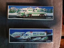  Two Hess Toy Trucks 1997 and 1995 both new one w/helicopter and one w/race cars picture