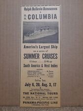 1935 S.S. Columbia Cruise Liner Ship Newspaper Ad Panama Pacific Line picture