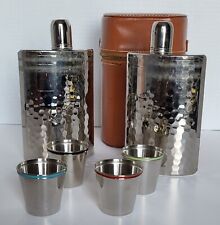 Vintage AHS Hip Flask Set - 2 Flasks, 4 Shot Cups, Leather Carry Case - Germany picture
