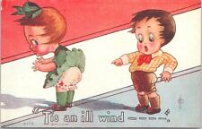 Illustrated PC American Kid Series Girl Farting on Boy Gross Scene early 1900s picture