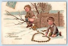 Hungary Postcard New Year Weird Pooping Coins Heart Shape Winter Embossed Posted picture