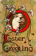 Vintage Antique Postcard Easter Anthropomorphic White Bunny Carries Egg P04 picture