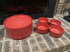 Vintage Heller Dinner Plates (7) Bowls (4) MCM Red picture