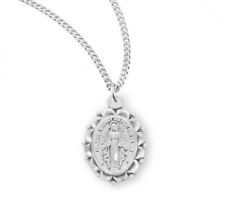 Sterling Silver Oval Miraculous Medal 0.7 Inch x 0.5 Inch Rhodium Plated Chain picture