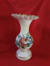 Vtg White Floral Vase Withsacalloped And Gold Trim  8.5 Inches Tall picture