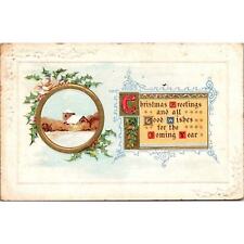 Vintage Holiday Postcard A Christmas Greetings Embossed Postmark 1915 House picture