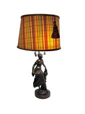 French Lady at Harvest Bronze Statue Lamp Vintage 3 Light Pull Numbered Signed picture