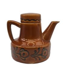 Katrin Handcrafted Ceramic Brown Black Floral Teapot Vintage picture