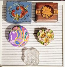Lot Of 5 Trinket Boxes Wooden Porcelain And Crystal picture