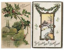 Embossed Christmas  Postcards Antique Holly Leaves  Posted 1907 1911 picture