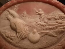Pink Incolay Trinket Box with a Hunter Hunting Quail & Pheasant 5 1/4