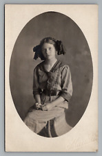 RPPC Young Girl Large Bows and Braided Hairstyle 1904-1918 AZO Unposted Postcard picture