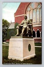 Cambridge MA-Massachusetts, Statue of John Harvard, Antique Vintage Postcard picture