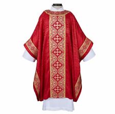 Excelsis Gothic Style Chasuble with Gold-Toned Embroidered Edges, 51 In, Red picture