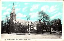 Piqua, OH Ohio  ST MARYS CATHOLIC CHURCH & SCHOOL Miami County ca1920's Postcard picture