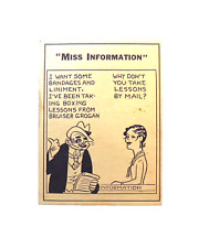Antique 1920s Miss Information Cartoon Printed on Cardboard 3 7/8