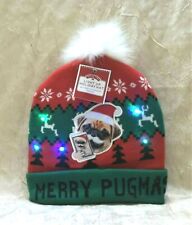 Merry Pugmas Light-Up Christmas Knit Hat Dog Holiday Cap One Size Fits Most New  picture