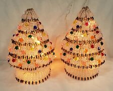 2 Vintage Safety Pin Christmas Tree Pair Handcrafted Lighted With Beads *READ picture