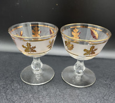 TWO Libbey GOLDEN FOLIAGE Sherbet Champagne Coupe Glass Stem 3003 Mad Men MCM picture