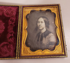 Victorian Antique 1800s Leather Case Daguerreotype Lady Dress Ambrotype Tintype picture