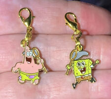 2 Pc Small Gold SpongeBob & Patrick Charm Zipper Pulls & Keychain Add On Clips picture