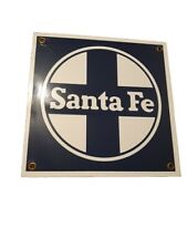 Porcelain Coated Railroad Santa Fe Blue White Sign 8” picture