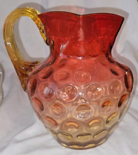 Antique Amberina Pitcher with Square Top, Reeded Amber Handle, Reverse Coin Dot picture