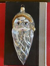 Vintage Santa Claus Glass Head Face Ornament Glass Large Glitter 7” Tall picture