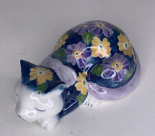 Vintage Andrea Sadek Porcelain Sleeping Cat Blue Purple Yellow Floral picture