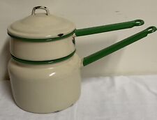 Vintage Green and Cream Enamelware Double Boiler picture