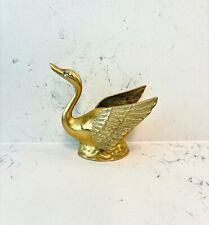 Vintage Collectible Solid Brass Swan Figurine Paperweight 5” - Heavy picture