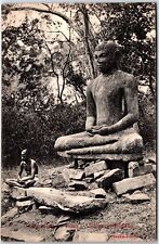 VINTAGE POSTCARD BUDDHA STATUE AT THE ANURAD RUINS AT COLOMBO CEYLON c. 1910 picture