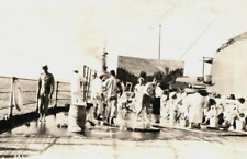 WWI Marines US Navy Ship Scrubbing Deck Minstrel Scenery RPPC Postcard Vintage picture