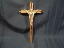 Crucifix Wood and Brass Wall Hanging Cross 10 inches . picture