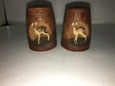 Vintage Hand Carved Wooden Deer Salt & Pepper Shakers picture