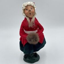 Vintage 1984 BYERS CHOICE GIRL CAROLER Wool Plaid Skirt Fur Muff Christmas Bumpy picture