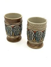 Vintage GERZ Germany Beer Cups Steins Set of 2 Pottery Colorful picture