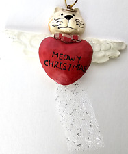 VTG Elder Beerman White Cat Angel Christmas Ornament Decor ~ 4.5