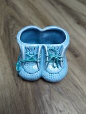 Vintage Baby Nursery Blue Shoes Ceramic Planter picture