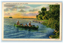 c1940s Canoeing on Saginaw Bay, Bay City, Michigan MI Unposted Postcard picture
