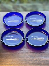 1960’s SS France Cruise Ship Maritime Blue Coasters Ashtrays Barware Lot Of 4 picture