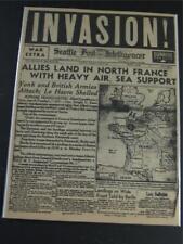 VINTAGE NEWSPAPER HEADLINES ~ WORLD WAR 2 GERMAN FRANCE D-DAY INVASION WWII 1944 picture