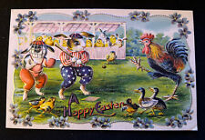 Rare~Dressed Rabbits Play Baseball~Anthropomorphic Easter Fantasy Postcard~h284 picture