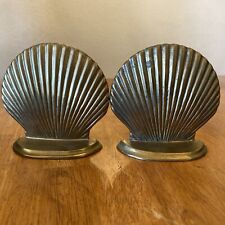 Vintage Pair Of Mid Century Modern Solid Brass Seashell Bookends  picture