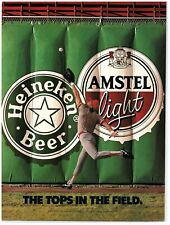 1991 Heineken & Amstel Light Beer Print Ad, Baseball Outfielder Catch Tops Field picture