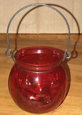 Adorable Vintage ￼Hosley Glass 3” Tall Glass Halloween ￼pumpkin￼ Pail Red picture
