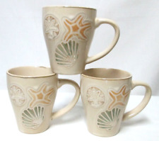 Pfaltzgraff Vintage Sandy Shore mug cup Set 3 seashell starfish beach nautical picture
